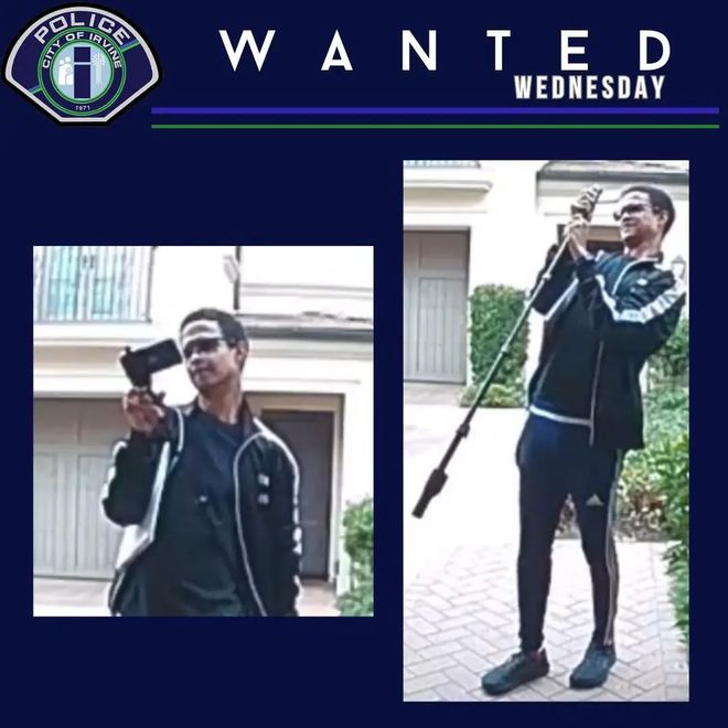 方通缉一名男子使用自拍杆女孩卧室z6尊龙网站登录入口注意：尔湾警(图2)